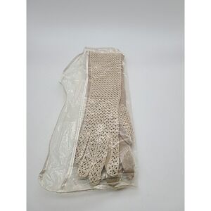 Vintage Stretchies Cotton Leather Long Gloves Crochet Small Size Made In Italy